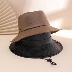 Solid-color Glossy PU Leather Windproof Wide-brimmed Sunshade, Sweet And Cool Street Style Fisherman's Hat, Daily Commuting, Outings, Shopping