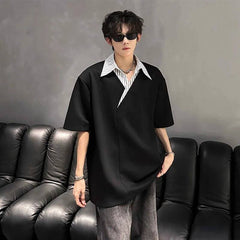 Men's Niche Color-Block Patchwork Short-Sleeve Top