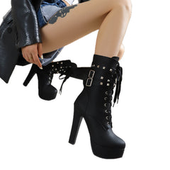 Thick-heeled Rivet Tie Plus Size Martin Boots