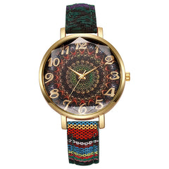 Round Floral Design, Multicolored, Versatile Casual Quartz Watch