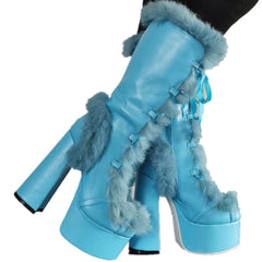 Chunky-heeled High-heeled Plus-size Fuzzy Womens Boots