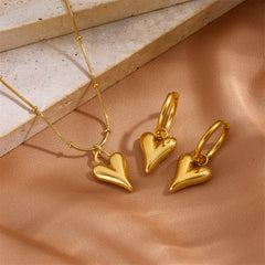 Stylish Stainless Steel Beaded Heart Pendant Earring And Necklace Set