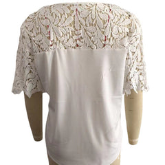 V-Neck Commuter Sexy Lace Hollow-Out Solid Color Three-Quarter Sleeve Chiffon Blouse