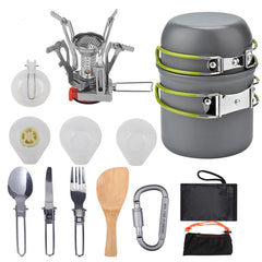 Kit de cuisine de camping, ensemble de cuisine extérieure, équipement en aluminium, casserole extérieure, vaisselle de voyage, cuisine pour la randonnée, le pique-nique et le barbecue
