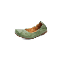 Women's Premium Full Grain Leather Ballet Flats, Square Toe Bow Slip-On Shoes For Women