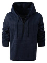 Mens Plaid Jacquard Solid-Color Casual Hoodie