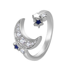 Creative Ring For Women Blue Star And Moon Open-End Ring