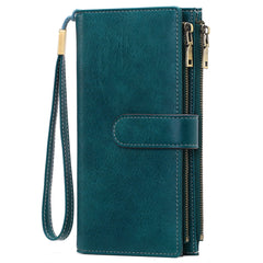 Womens Long Wallet Multi-functional Vintage Tri-fold Purse
