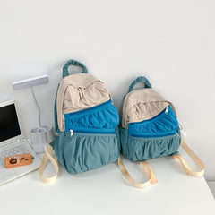 Nylon Fabric Large-Capacity Pleated Patchwork Contrasting Color Backpack