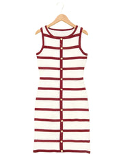 Contrast-color Striped Sleeveless Crew-neck Single-breasted Dress