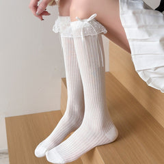 Spring And Summer Boneless Pure Desire Style Calf Socks Children Bow Hollow Mesh Long Tube Pile Socks