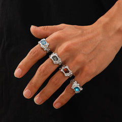 European And American Fashion Cool Pleated Lava Metal Gemstone Ring For Men