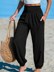 Women's Solid-Color Loose Beach Casual Ankle-Tied Pants