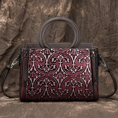 Retro First-Layer Cowhide Embossed Handbag Shoulder Crossbody Bag