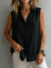 Women's Solid Color Casual Lapel Sleeveless Shirt