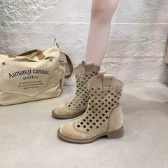 7cm Large Size Hollowed-Out Frosted Mesh Sandals Hole Mid-Calf Short Boots