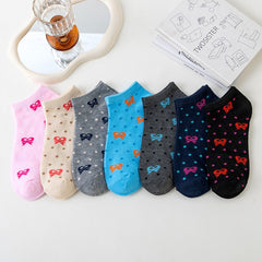 7pairs Socks Women's New Short Socks Korean Bow Low Top Boat Socks Cute Summer Thin Breathable Boat Socks