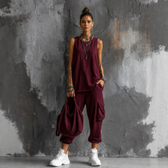 Womens Sleeveless Top Ankle-Fit Pants Set