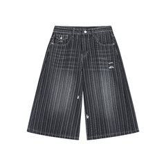 Workwear Striped Capri Denim Shorts