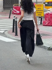 High Waist Draped Wide Leg Suit Pants