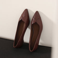 Women's Washed Full-Grain Cowhide Kitten Heel Pumps, Pointed Toe Handcrafted Leather Dress Shoes