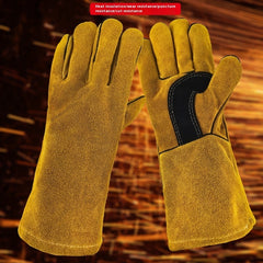 Outdoor Camping BBQ Gloves Welding Non-slip Wear-resistant Protective Leather Gloves Heat Insulation