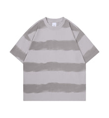Tie-dye Washed Striped Short-Sleeve Mens Cotton T-Shirt