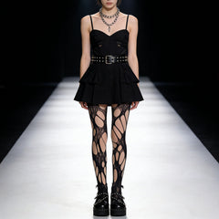 Irregular And Sexy Stockings With Summer Thin Straps, Broken Holes, Black Silk Jumpsuit Stockings