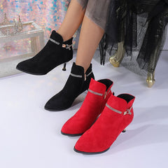 Fleece-lined Womens Shoes, Pointed-toe Stiletto Booties Short Shaft