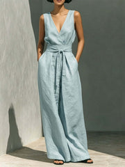 Womens Casual Sleeveless Tank Top And High-Waist Wide-Leg Pants Two-Piece Set