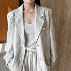 Sophisticated Look Tencel Linen Blazer And Pants Suit For Women