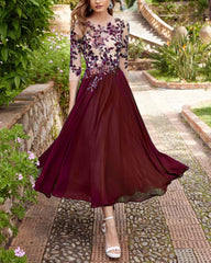 Decal Chiffon Lace Patchwork Long Dress