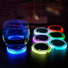 Dessous de verre lumineux LED coloré pour porte-gobelet, rechargeable par énergie solaire et USB, antidérapant, éclairage d'ambiance automatique pour voiture
