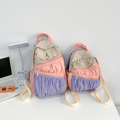 Nylon Fabric Large-Capacity Pleated Patchwork Contrasting Color Backpack