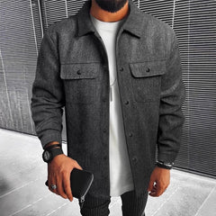 New Mens Button-front Overcoat With Flap Pockets