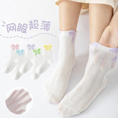 5 Pairs Of Summer Thin Bow Style Girls' Socks, Lightweight Mesh Socks