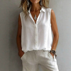 Women's Solid Color Casual Lapel Sleeveless Shirt