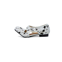 Women's Premium Full Grain Leather Pony Hair Split-Toe Mary Jane Flats, Shallow Cut-Out Shoes