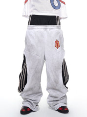Patchwork Elasticated Low-rise Straight-leg Casual Pants