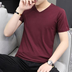 Men's Solid-color Versatile V-neck Short Sleeves