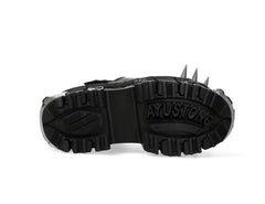 Women's Black Thick-soled Buckle-up Motorcycle Boots