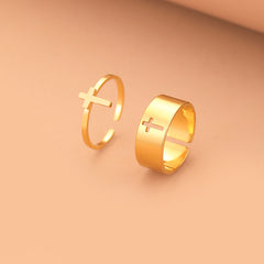Stylish Stainless Steel Open Cross Ring Set