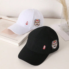 Men's Black And White Printed Chinese-style Lion-themed Large-sized Sun-protective, Fashionable And Versatile Baseball Cap, Suitable For Daily Use, Outdoor Activities And Street Play.