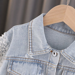 Girls' Denim Jacket With Polo Collar