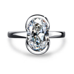 Silver Oval Semi mount Ring With A 3 carat Fancy shaped Moissanite For Women