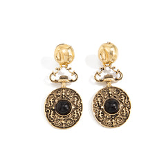 French Retro Hollow Floral Dial Fashionable Geometric Diamond-Encrusted Long Tassel Earrings