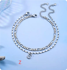 26-letter English Zircon-inlaid Pendant With An NK Chain, Double-layered