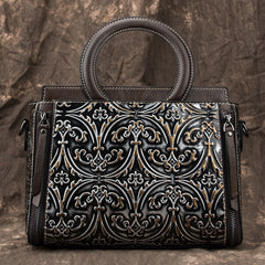 Retro First-Layer Cowhide Embossed Handbag Shoulder Crossbody Bag