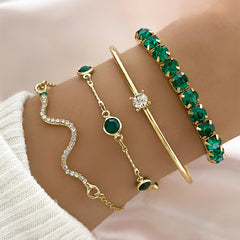 4pcs Bracelet Suit Fashion Green Grandmother Diamond Stretch Bracelet Women's Set