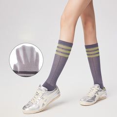 New Pressure Mesh Eyelets Women's Striped Hollow Calf Socks